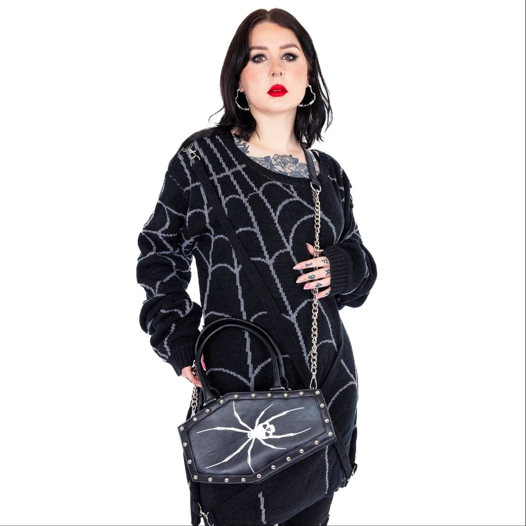 Heartless Widow Maker Coffin Bag Black Gothic Spider Skull Handbag