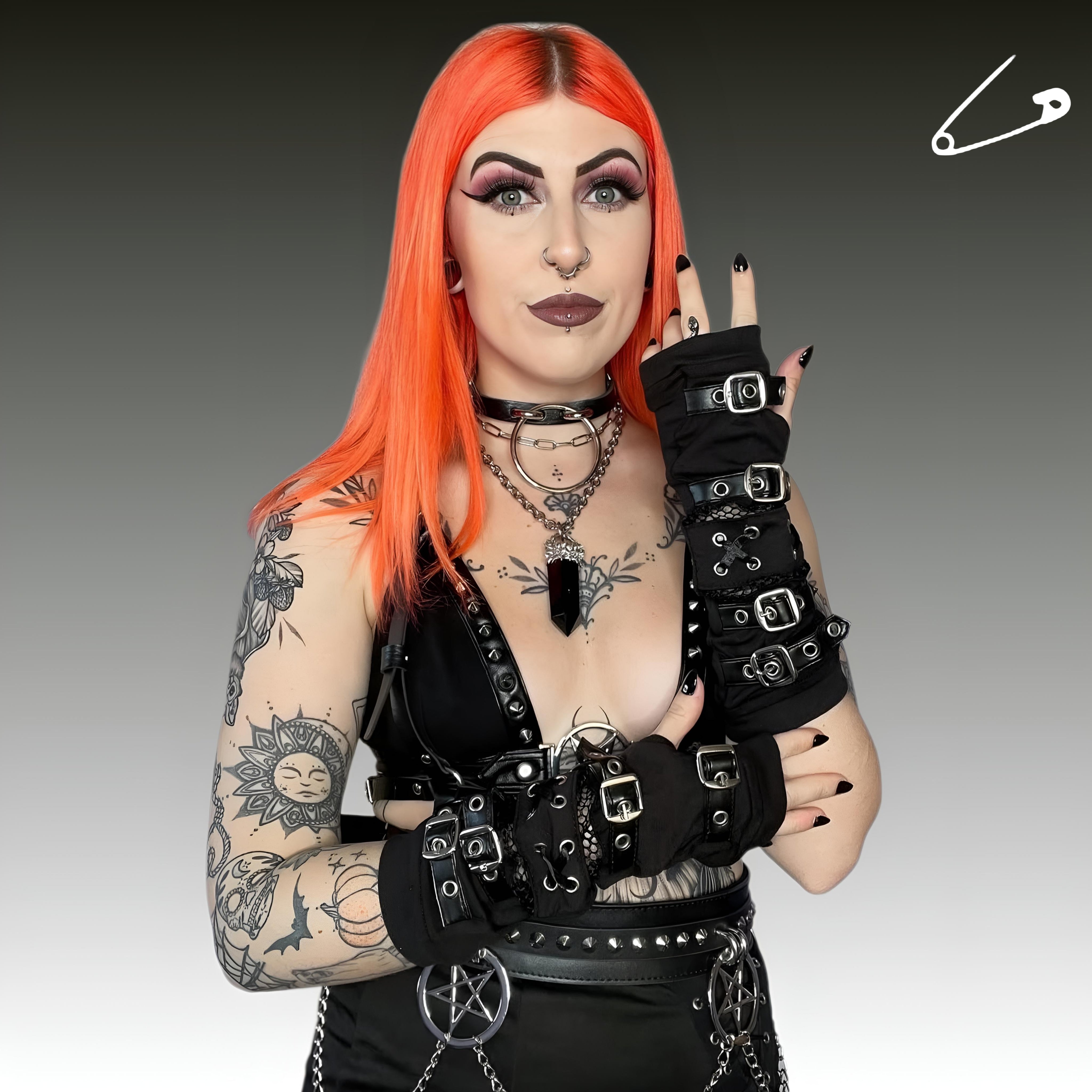 Poizen Industries Riot Armwarmers Gothic Punk Buckle & Mesh Gloves One Size