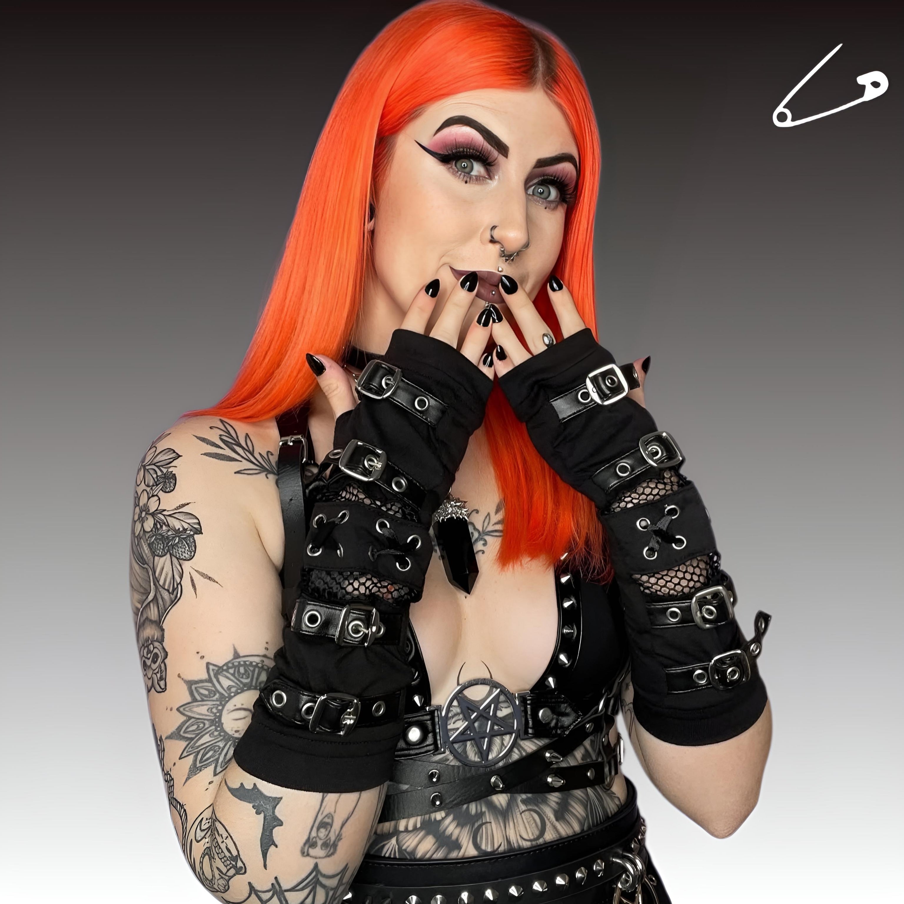 Poizen Industries Riot Armwarmers Gothic Punk Buckle & Mesh Gloves One Size