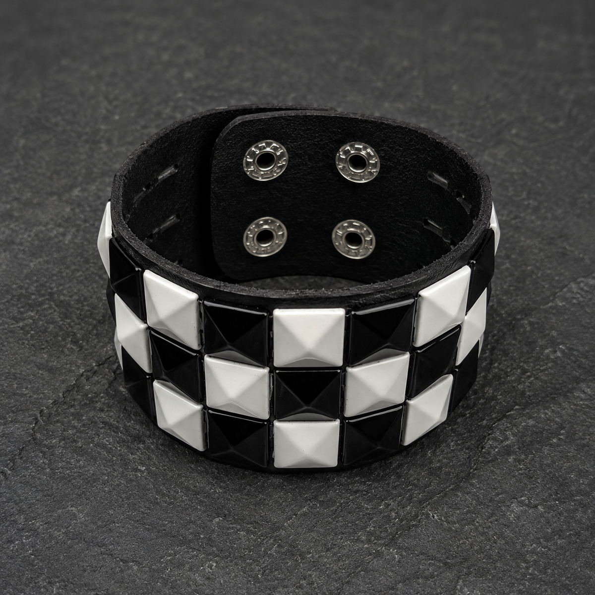 White Check 3 Row Studded Alternative Wristband
