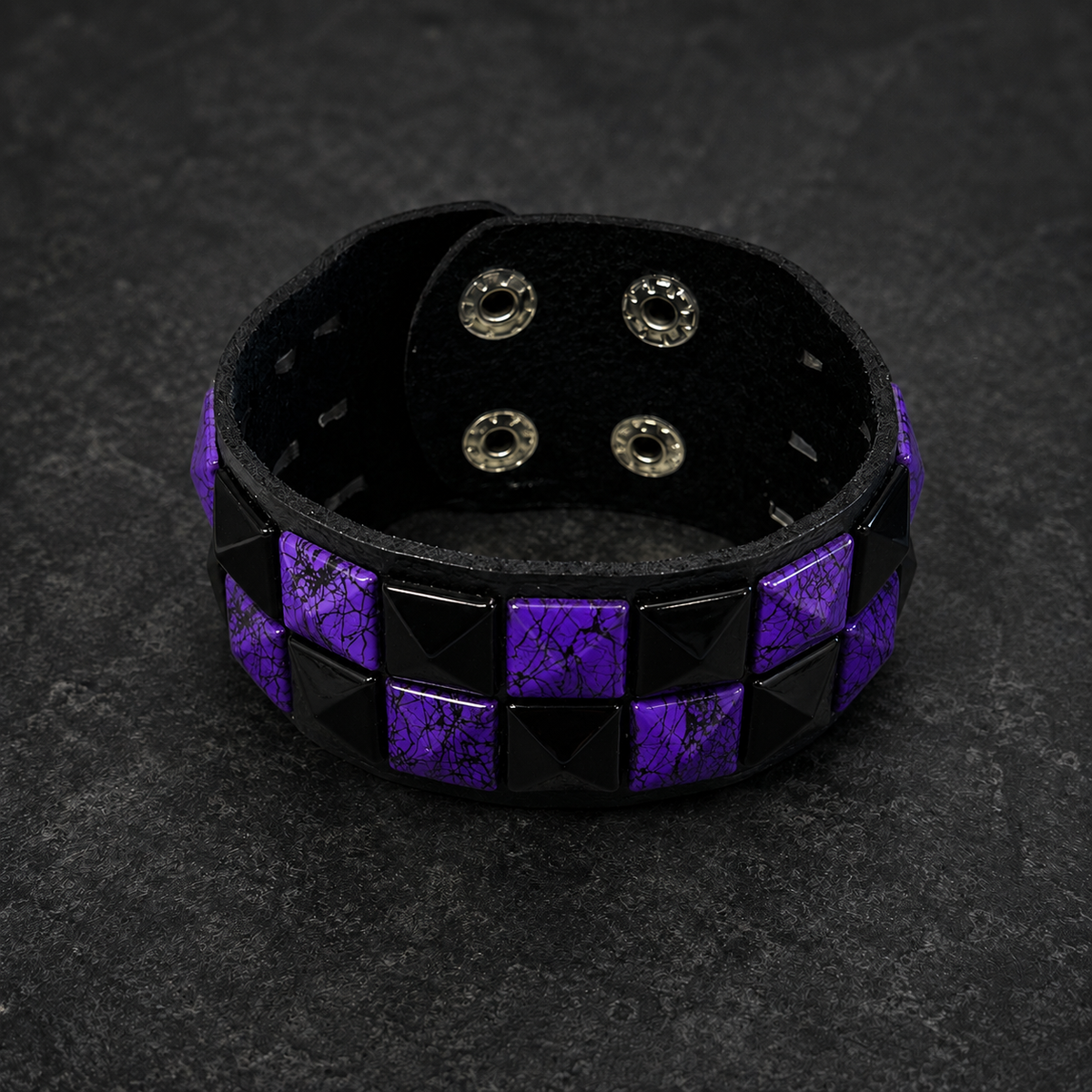 Purple Check 2 Row Studded Alternative Wristband