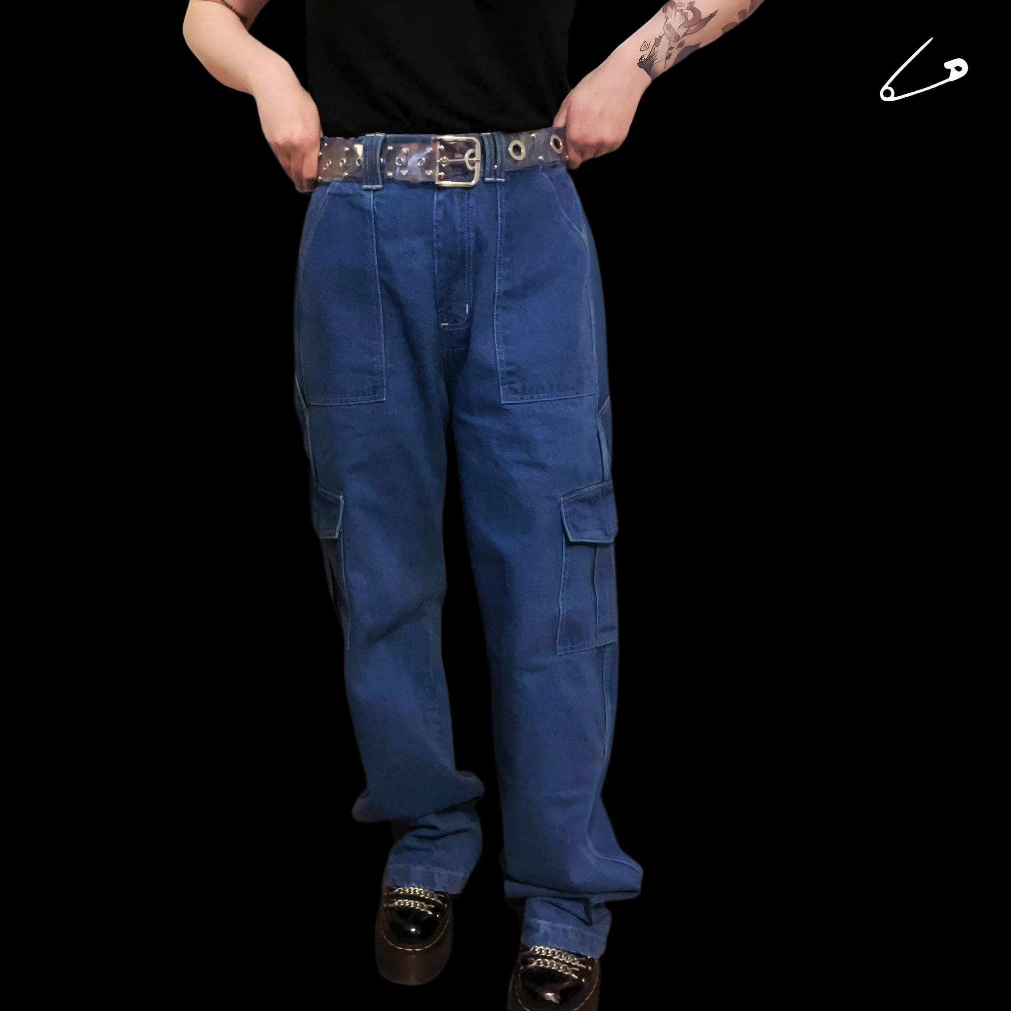 Blue Roro Carpenter Denim Cargo Alternative Gothic Punk Rock Skater Baggy Jeans