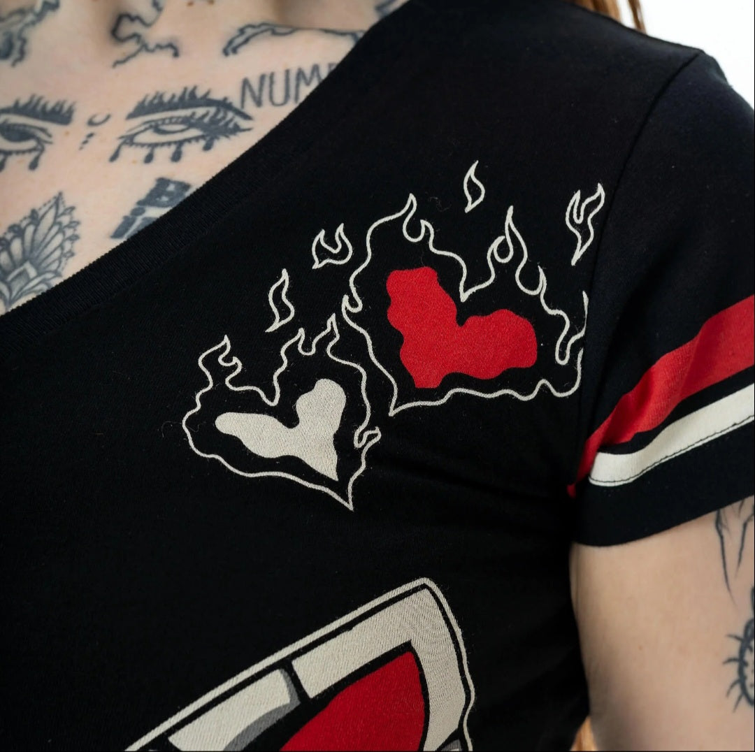 Heartless Team Dead Inside Black Goth Graphic Varsity Top