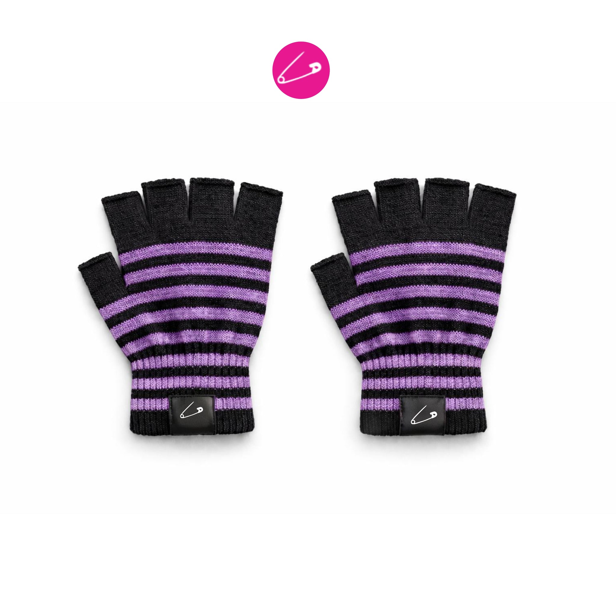 Purple Striped Alternative Gothic Punk Rock Skater Grunge Emo Fingerless Gloves