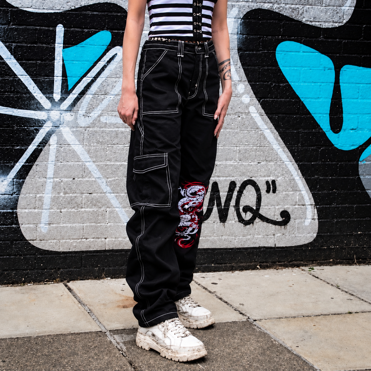 Punk'd Image Dragon Black Cargo Carpenter Jeans