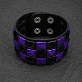 Purple Check 3 Row Studded Alternative Wristband