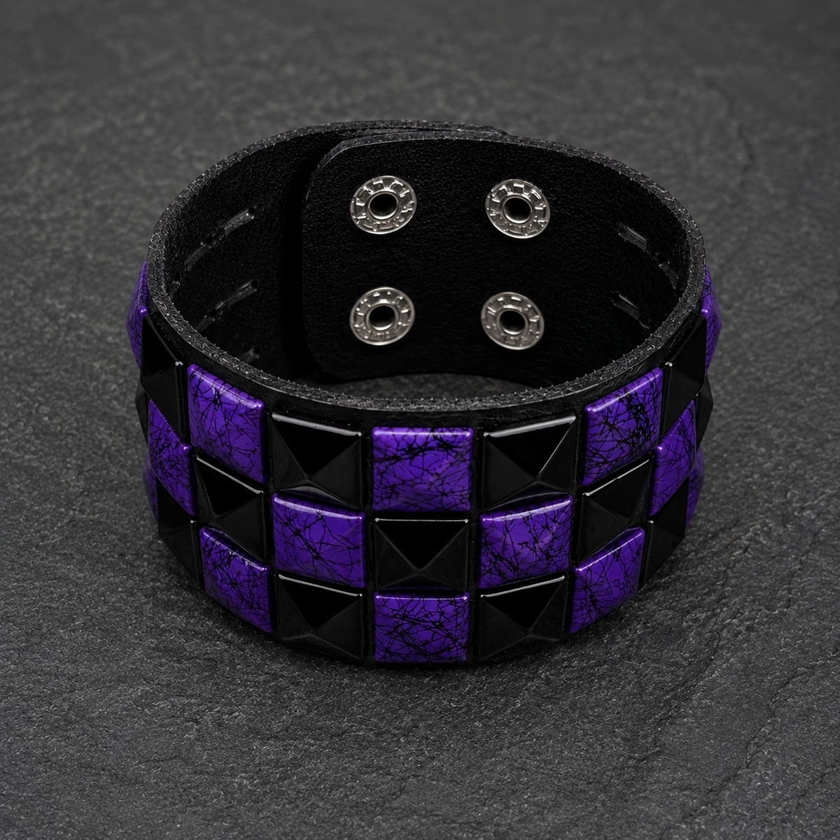 Purple Check 3 Row Studded Alternative Wristband