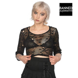 Black Skull Alternative Gothic Grunge Occult Skater Mosher Emo Mesh Crop Top