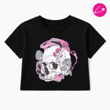 Skull Onyx Alternative Emo Gothic Grunge Rock Punk Black Short Sleeve Crop Top