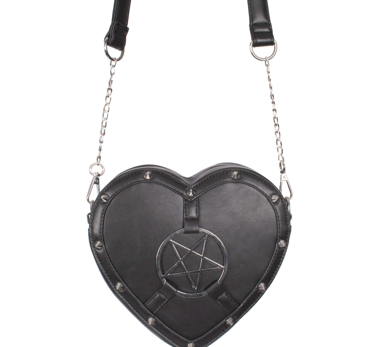 Heartless Clothing Pentahaunt Love Bag Gothic Heart-Shaped Crossbody with Spikes & Pentagram