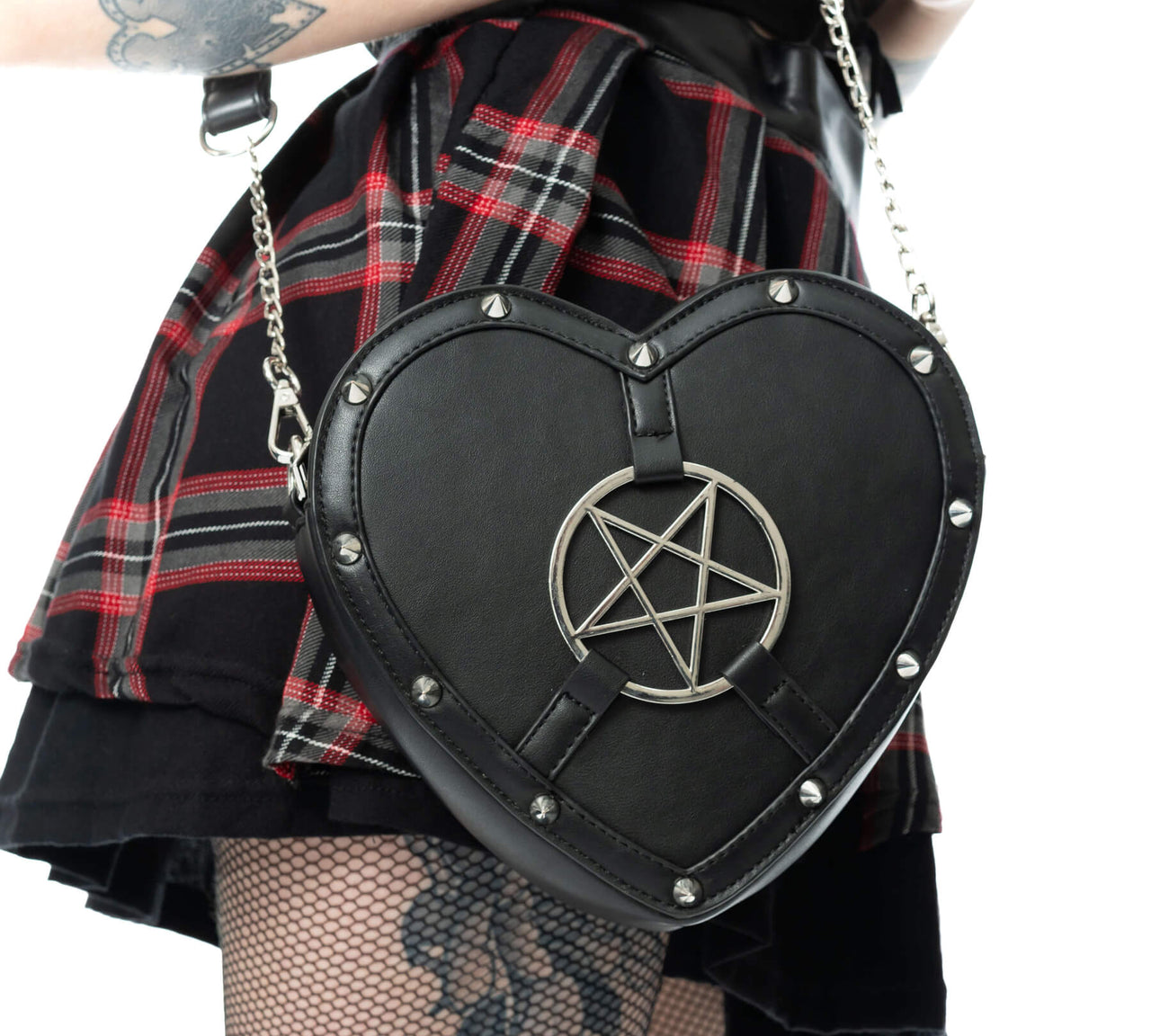 Heartless Clothing Pentahaunt Love Bag Gothic Heart-Shaped Crossbody with Spikes & Pentagram