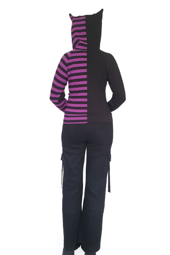 Banned Apparel Purple Black Striped Shiori Cat Ears Hoodie