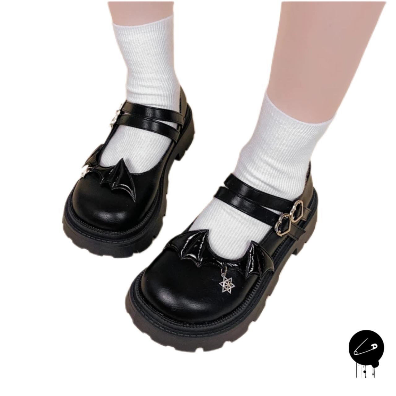 Bat Wing Lolita Mary Jane Shoes Kawaii Goth Platform Vegan PU Cosplay