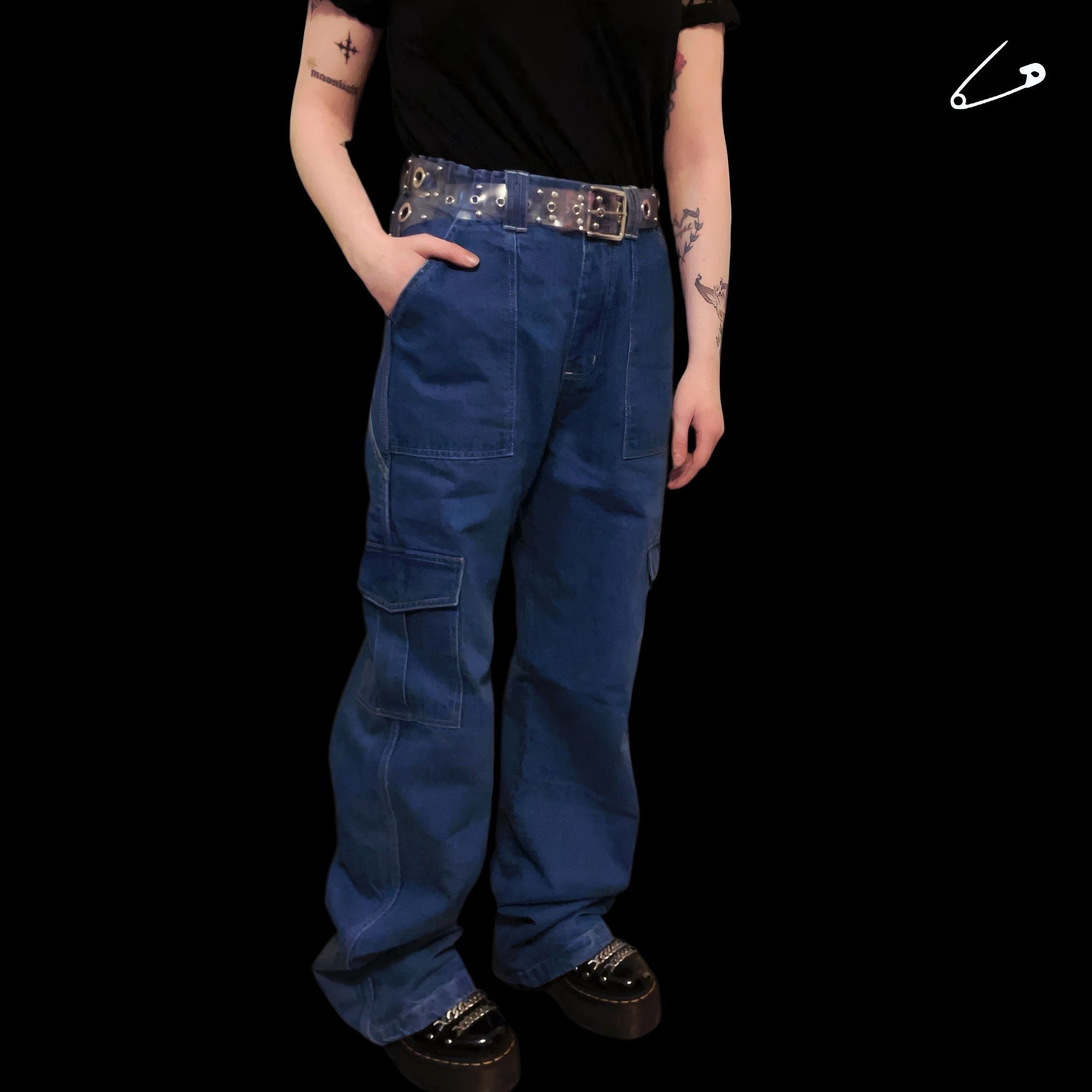 Blue Roro Carpenter Denim Cargo Alternative Gothic Punk Rock Skater Baggy Jeans