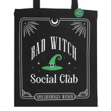 Bad Witch Social Club Tote Bag with Pin Badge – Witchy Polycotton Gothic Shopper