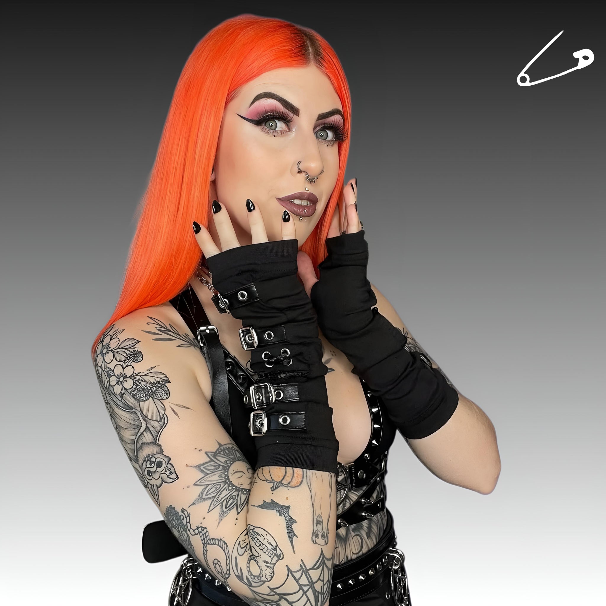 Poizen Industries Riot Armwarmers Gothic Punk Buckle & Mesh Gloves One Size