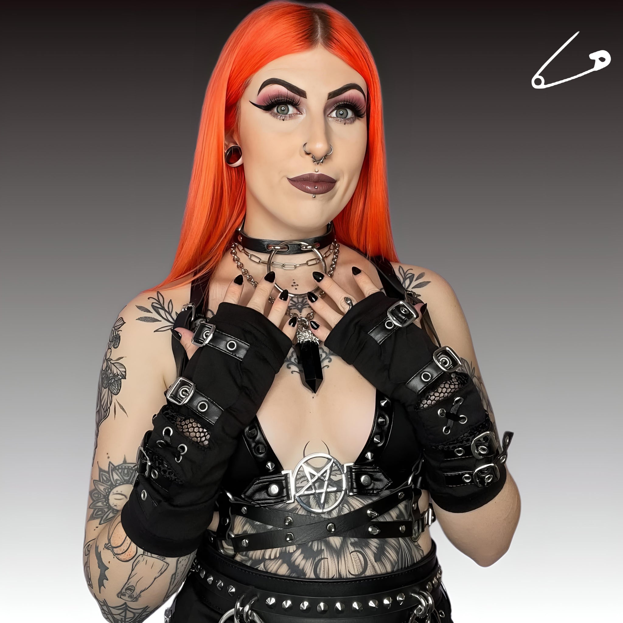 Poizen Industries Riot Armwarmers Gothic Punk Buckle & Mesh Gloves One Size