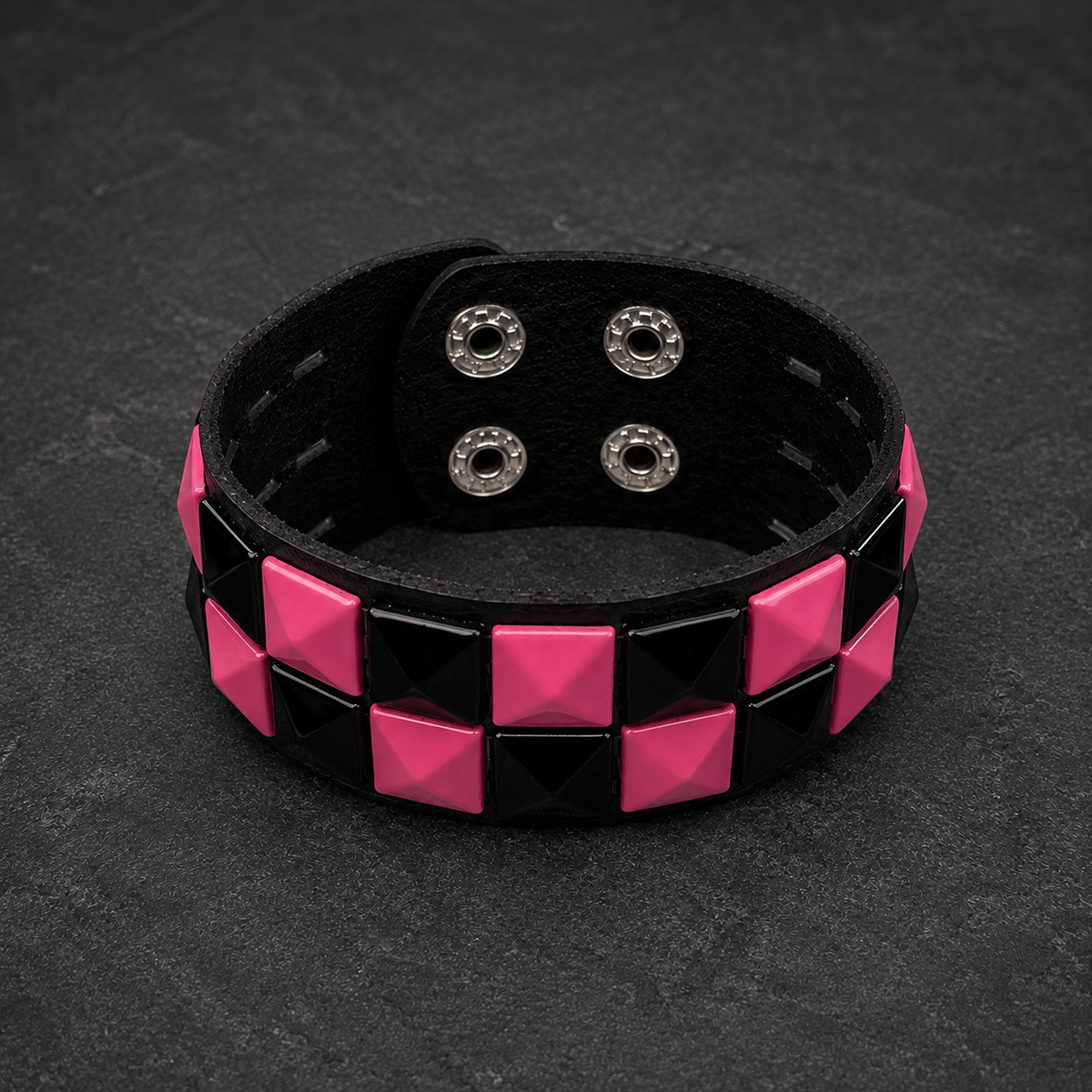 Pink Check 2 Row Studded Alternative Wristband