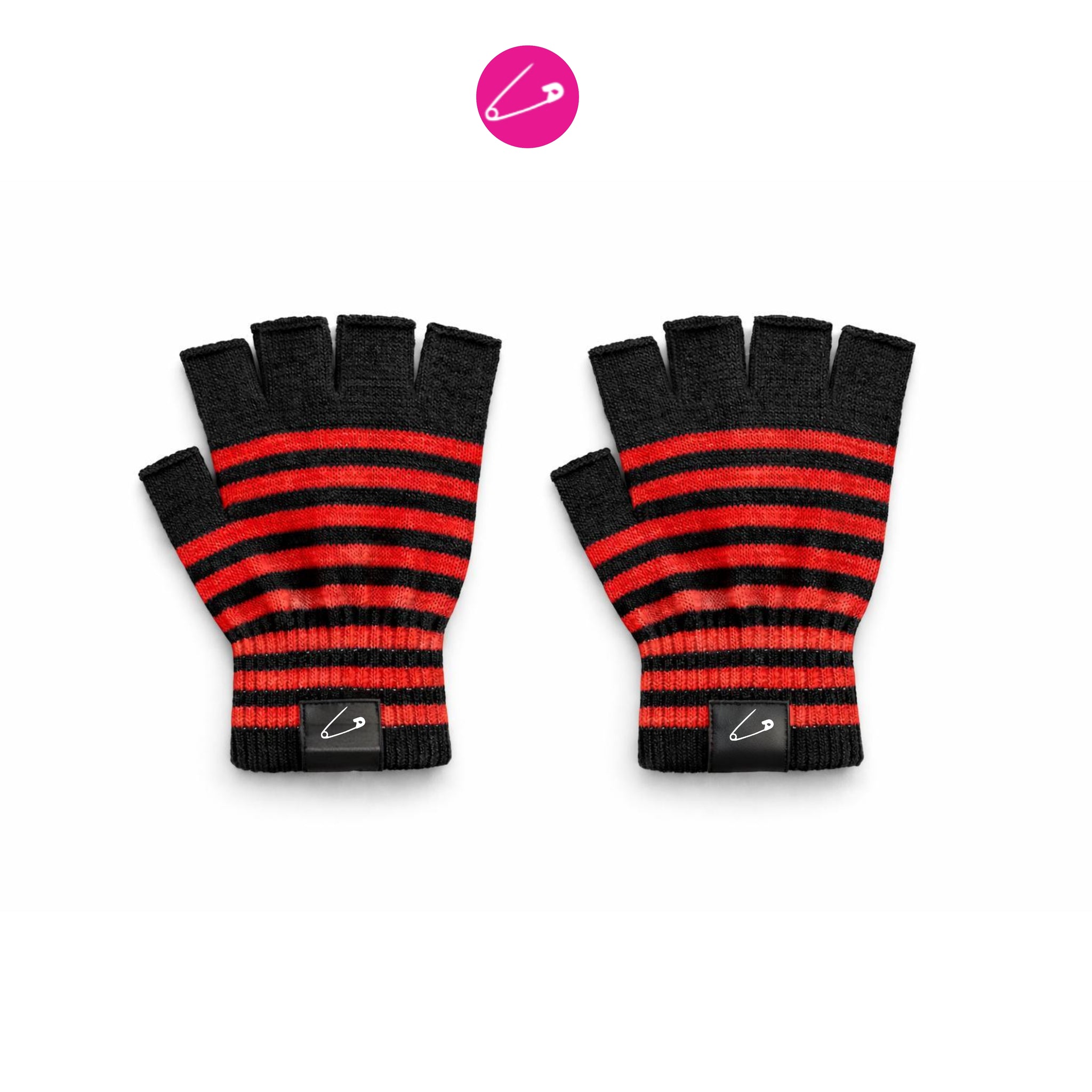 Red Striped Alternative Gothic Punk Rock Skater Grunge Occult Fingerless Gloves
