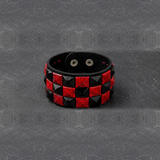 Red Check 3 Row Studded Alternative Wristband