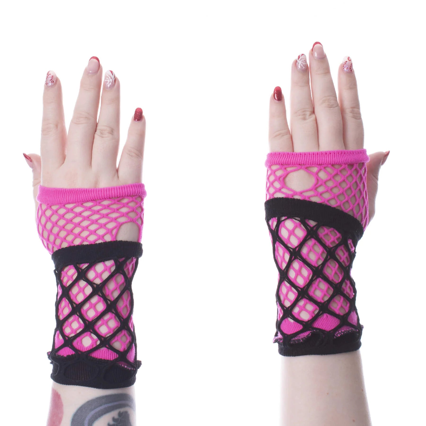 Poizen Industries Pink Ruby Fishnet Mesh Fingerless Gloves Gothic Emo Punk