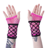 Poizen Industries Pink Ruby Fishnet Mesh Fingerless Gloves Gothic Emo Punk