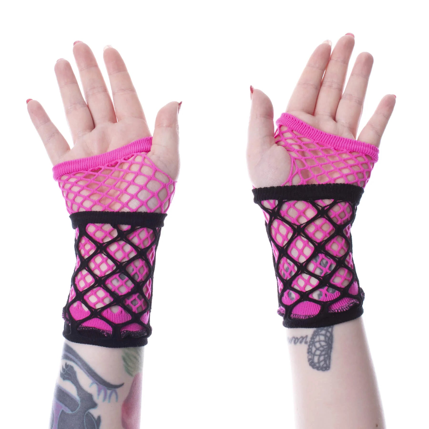 Poizen Industries Pink Ruby Fishnet Mesh Fingerless Gloves Gothic Emo Punk