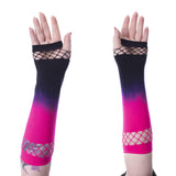 Poizen Industries Theron Navy/Pink/Black Mesh Fingerless Gloves Gothic Emo Punk