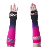 Poizen Industries Theron Navy/Pink/Black Mesh Fingerless Gloves Gothic Emo Punk