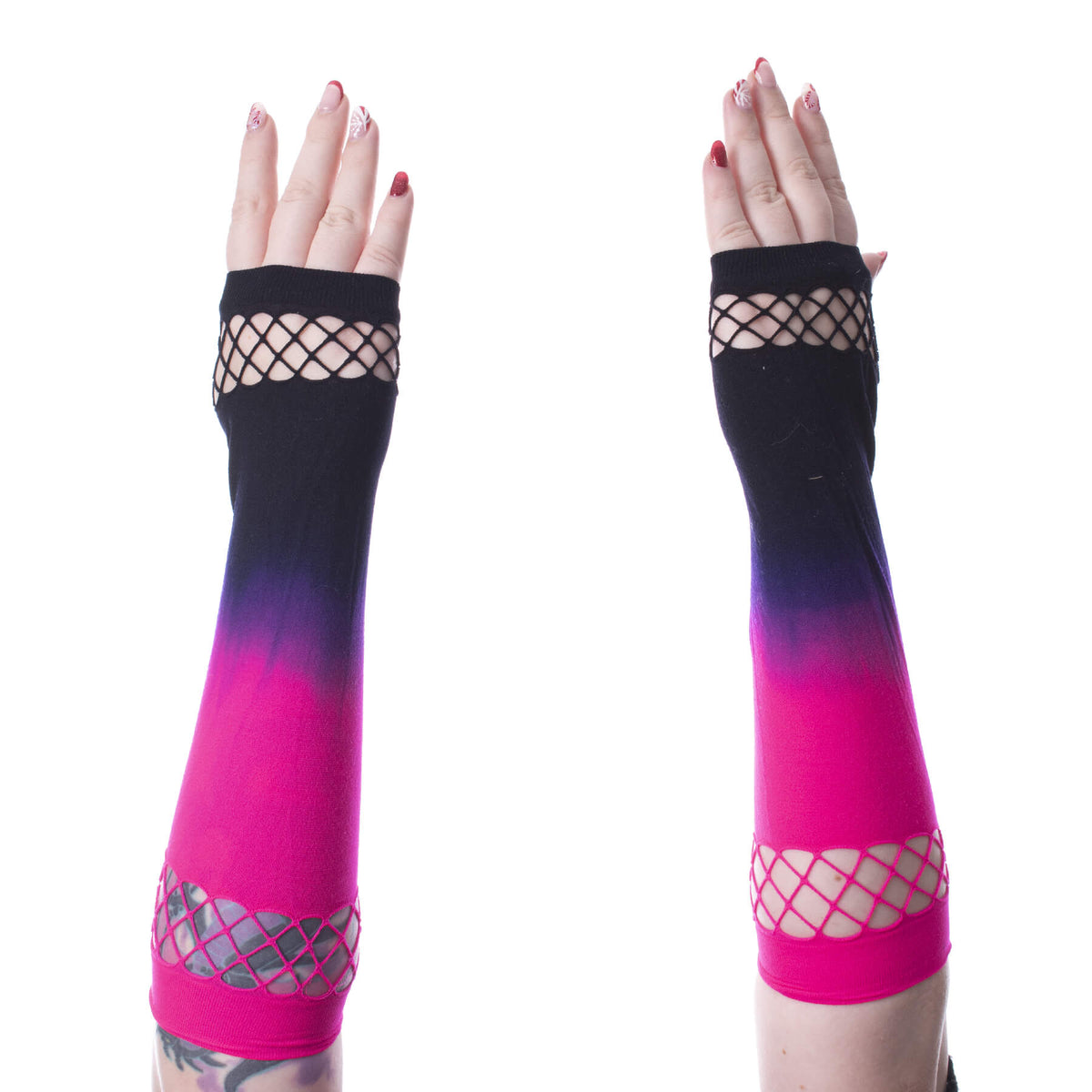 Poizen Industries Theron Navy/Pink/Black Mesh Fingerless Gloves Gothic Emo Punk